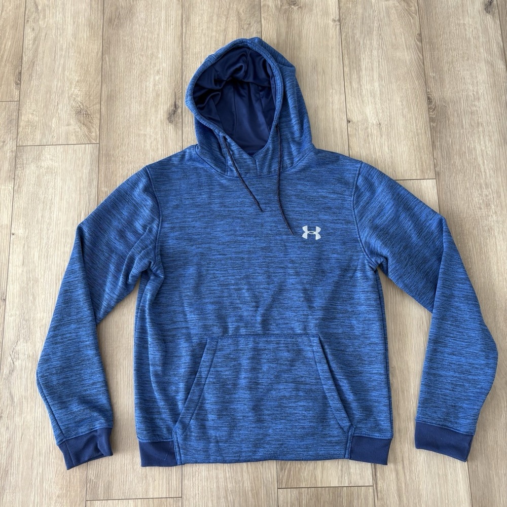 Under Armour ColdGear Hoodie Medium Blue Pullover Logo Loose Pullover